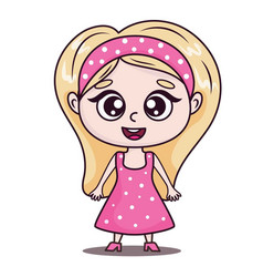 Little Doll Girl In Pink Dress Cute Character