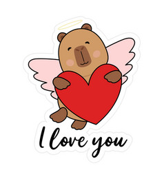 Cute Capybara Hug Heart And Fly Card Valentines