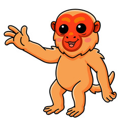 Cute Bald Uakari Monkey Cartoon Waving Hand