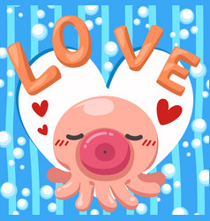 Cute Octopus In Love Cartoon Character Background