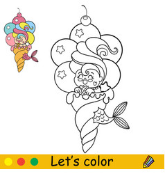 Kawaii Mermaid In A Big Ice Cream Cone Coloring