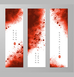 Three Banners With Abstract Dark Red Ink Wash