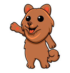 Cute Little Pomeranian Dog Cartoon Waving Hand