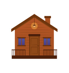 Wooden House With Door Windows And Terrace Lamp