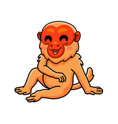 Cute Bald Uakari Monkey Cartoon Sitting