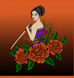 Geisha Holding Katana Artwork