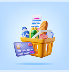 3d Shopping Basket With Bank Card And Receipt