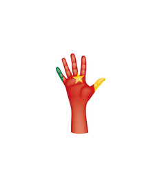 Cameroon Flag And Hand On White Background