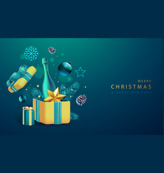 Merry Christmas Holiday Poster With 3d Champagne