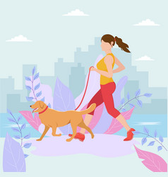 Woman Running With Dog In The City