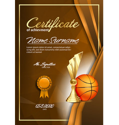 Basketball Certificate Diploma With Golden Cup