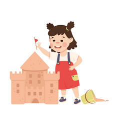 Cute Happy Brunette Little Girl Building