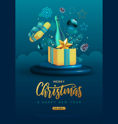 Merry Christmas Holiday Poster With 3d Champagne