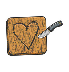 Heart Symbol Carved With Knife In Wood Sketch