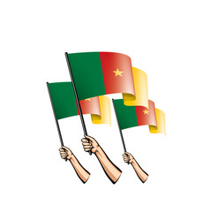 Cameroon Flag And Hand On White Background