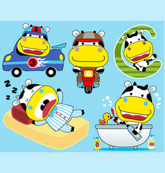 Cute Cow Cartoon In Different Activity