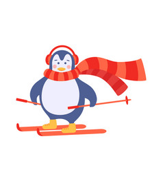 Cute Penguin Is Skiing Warm Woolen Scarf