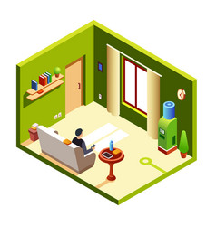 Isometric Man In Recreation Room