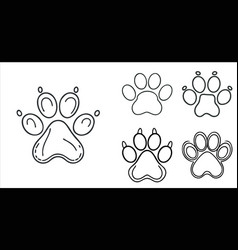 Set Of Dog Paw Print Silhouette Outline Of Wolf