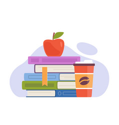 Stack Of Books With An Apple And Coffee