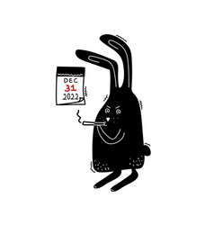 Cartoon Black Rabbit Smokes A Cigarette And Hand