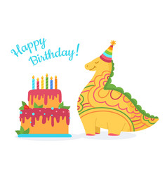 Happy Birthday Party Dino Cake Card Cute Reptile