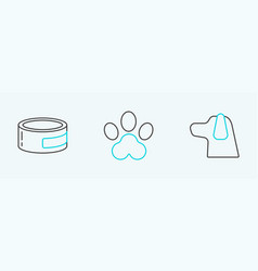 Set Line Dog Canned Food And Paw Print Icon