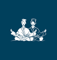 Two Girls In Lotus Position Meditate Bathrobe