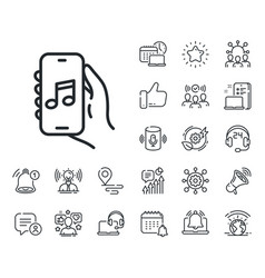 Music App Line Icon Hand Hold Phone Sign Place