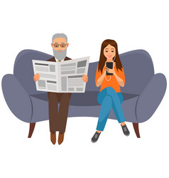 Old Man Reading Newspaper And Lady Sitting