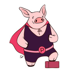 Pig Hero With Cape Cartoon