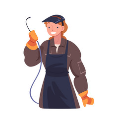 Young Woman Welder In Uniform With Welding