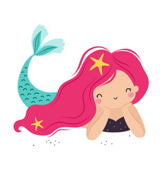 Mermaid With Pink Hair Floating Underwater