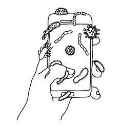 Hand Holding Mobile Phone With Germs