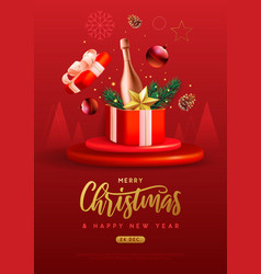 Merry Christmas Holiday Poster With 3d Champagne