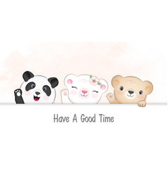 Cute Panda And Bears Waving Paw