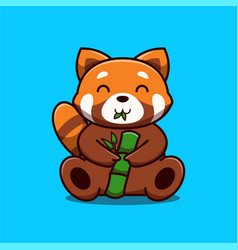 Cute Red Panda Holding Bamboo Cartoon Icon