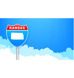 Kansas Map On Road Sign Welcome To State