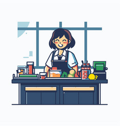 A Girl In Apron Working Cafe