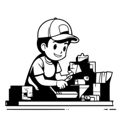 A Young Man Working In Warehouse Cartoon