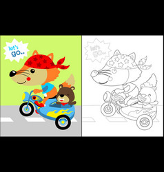 Fox And Bear Cartoon On Motorcycle