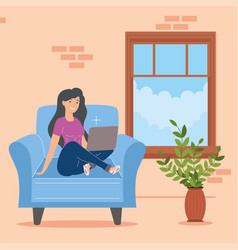 Woman With Laptop In Livingroom