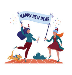 Two Women Holding Banner With Happy New Year Text