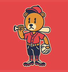 Bear Baseball Player Mascot Vintage Isolated