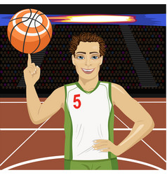 Young Man Spinning Basketball Ball With His Finger