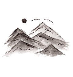 Black Chinese Ink Mountains And Birds