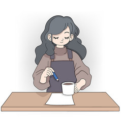 Cartoon Character With Dark Hair Enjoying Coffee