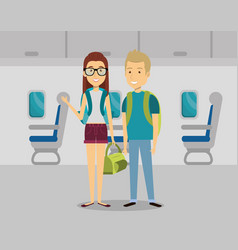 Couple Travelers In The Airplane