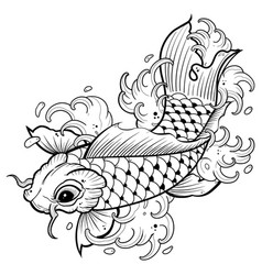 Black Tattoo Koi Fish On White Background