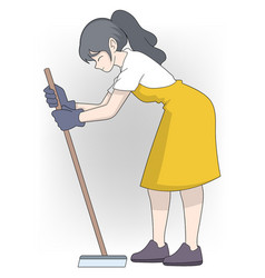 Cartoon Character With Dark Hair Mopping